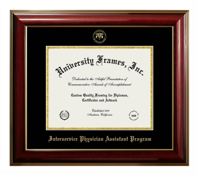 Interservice Physician Assistant Program Diploma Frame in Classic Mahogany with Gold Trim with Black & Gold Mats for DOCUMENT: 8 1/2"H X 11"W  
