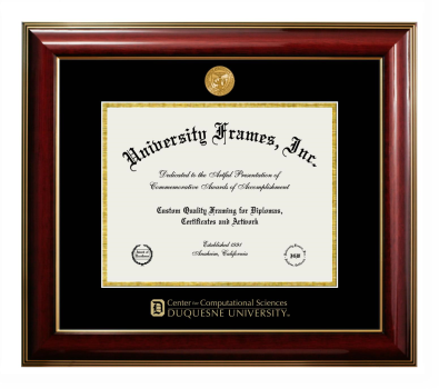 Duquesne University Center for Computational Sciences Diploma Frame in Classic Mahogany with Gold Trim with Black & Gold Mats for DOCUMENT: 8 1/2"H X 11"W  
