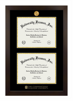 Duquesne University Center for Computational Sciences Double Degree (Stacked) Frame in Manhattan Espresso with Black & Gold Mats for document: 8 1/2"h x 11"w  , document: 8 1/2"h x 11"w  