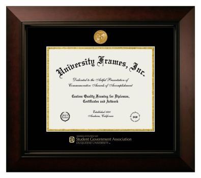 Duquesne University Division of Student Life Student Government Association Diploma Frame in Legacy Black Cherry with Black & Gold Mats for DOCUMENT: 8 1/2"H X 11"W  