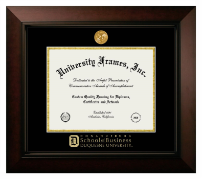 Duquesne University Donahue MBA School of Business Diploma Frame in Legacy Black Cherry with Black & Gold Mats for DOCUMENT: 8 1/2"H X 11"W  