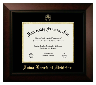 Iowa Board of Medicine Diploma Frame in Legacy Black Cherry with Black & Gold Mats for DOCUMENT: 8 1/2"H X 11"W  