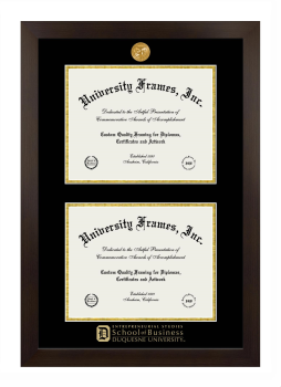 Duquesne University Entrepreneurial Studies School of Business Double Degree (Stacked) Frame in Manhattan Espresso with Black & Gold Mats for document: 8 1/2"h x 11"w  , document: 8 1/2"h x 11"w  