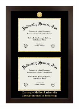 Carnegie Mellon University Carnegie Institute of Technology Double Degree (Stacked) Frame in Manhattan Espresso with Black & Gold Mats for document: 8 1/2"h x 11"w  , document: 8 1/2"h x 11"w  