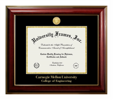 Carnegie Mellon University College of Engineering Diploma Frame in Classic Mahogany with Gold Trim with Black & Gold Mats for DOCUMENT: 8 1/2"H X 11"W  
