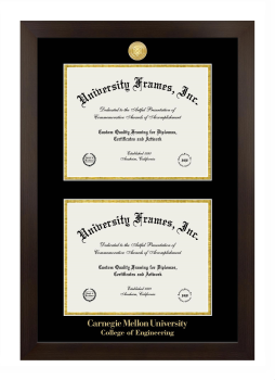 Carnegie Mellon University College of Engineering Double Degree (Stacked) Frame in Manhattan Espresso with Black & Gold Mats for document: 8 1/2"h x 11"w  , document: 8 1/2"h x 11"w  