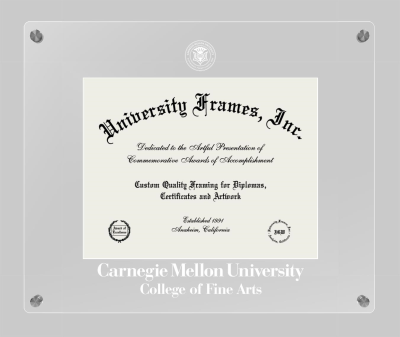 Carnegie Mellon University College of Fine Arts Lucent Clear-over-Clear Frame in Lucent Clear Moulding with Lucent Clear Mat for document: 8 1/2"h x 11"w  