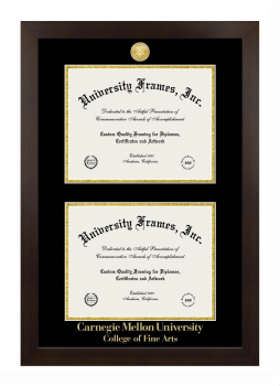 Carnegie Mellon University College of Fine Arts Double Degree (Stacked) Frame in Manhattan Espresso with Black & Gold Mats for document: 8 1/2"h x 11"w  , document: 8 1/2"h x 11"w  
