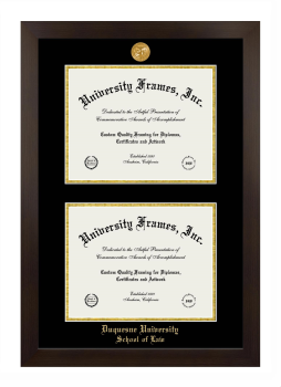 Duquesne University School of Law Double Degree (Stacked) Frame in Manhattan Espresso with Black & Gold Mats for document: 8 1/2"h x 11"w  , document: 8 1/2"h x 11"w  