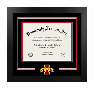 Iowa State University Logo Mat Frame in Manhattan Black with Black & Red Mats for DOCUMENT: 8 1/2"H X 11"W  