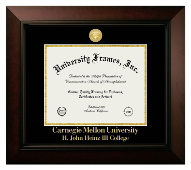 Carnegie Mellon University H. John Heinz III College Diploma Frame in Legacy Black Cherry with Black & Gold Mats for DOCUMENT: 8 1/2"H X 11"W  