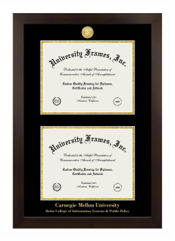 Carnegie Mellon University Heinz College of Information Systems and Public Policy Double Degree (Stacked) Frame in Manhattan Espresso with Black & Gold Mats for document: 8 1/2"h x 11"w  , document: 8 1/2"h x 11"w  