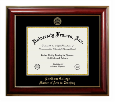 Earlham College Master of Arts in Teaching Diploma Frame in Classic Mahogany with Gold Trim with Black & Gold Mats for DOCUMENT: 8 1/2"H X 11"W  