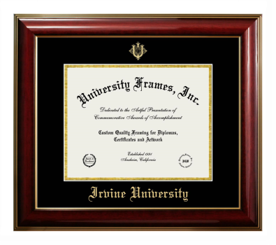 Irvine University Diploma Frame in Classic Mahogany with Gold Trim with Black & Gold Mats for DOCUMENT: 8 1/2"H X 11"W  