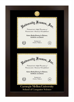 Carnegie Mellon University School of Computer Science Double Degree (Stacked) Frame in Manhattan Espresso with Black & Gold Mats for document: 8 1/2"h x 11"w  , document: 8 1/2"h x 11"w  