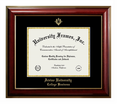 Irvine University College Business Diploma Frame in Classic Mahogany with Gold Trim with Black & Gold Mats for DOCUMENT: 8 1/2"H X 11"W  
