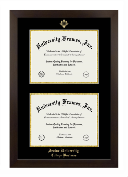 Irvine University College Business Double Degree (Stacked) Frame in Manhattan Espresso with Black & Gold Mats for document: 8 1/2"h x 11"w  , document: 8 1/2"h x 11"w  