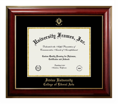 Irvine University College of Liberal Arts Diploma Frame in Classic Mahogany with Gold Trim with Black & Gold Mats for DOCUMENT: 8 1/2"H X 11"W  