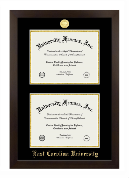 East Carolina University Double Degree (Stacked) Frame in Manhattan Espresso with Black & Gold Mats for DOCUMENT: 8 1/2"H X 11"W  , DOCUMENT: 8 1/2"H X 11"W  