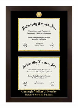 Carnegie Mellon University Tepper School of Business Double Degree (Stacked) Frame in Manhattan Espresso with Black & Gold Mats for document: 8 1/2"h x 11"w  , document: 8 1/2"h x 11"w  