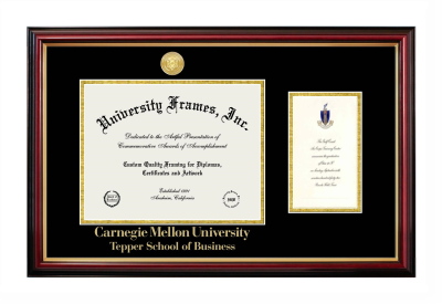 Carnegie Mellon University Tepper School of Business Diploma with Announcement Frame in Petite Mahogany with Gold Trim with Black & Gold Mats for document: 8 1/2"h x 11"w  , diploma: 7"h x 4"w  