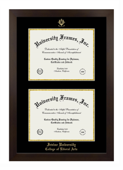 Irvine University College of Liberal Arts Double Degree (Stacked) Frame in Manhattan Espresso with Black & Gold Mats for document: 8 1/2"h x 11"w  , document: 8 1/2"h x 11"w  