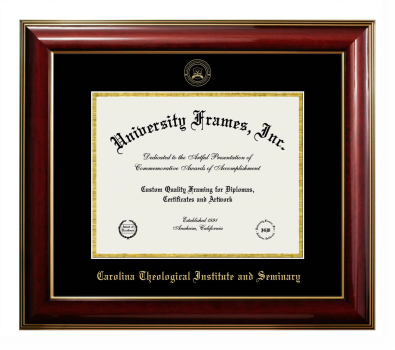 Carolina Theological Institute and Seminary Diploma Frame in Classic Mahogany with Gold Trim with Black & Gold Mats for document: 8 1/2"h x 11"w  