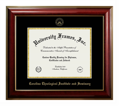 Carolina Theological Institute and Seminary Diploma Frame in Classic Mahogany with Gold Trim with Black & Gold Mats for DOCUMENT: 8 1/2"H X 11"W  