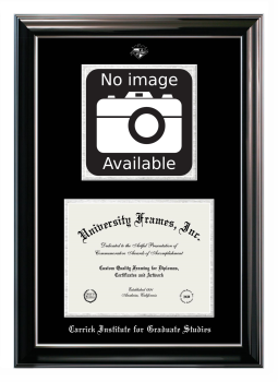 Carrick Institute for Graduate Studies Double Opening with Campus Image (Stacked) Frame in Classic Ebony with Silver Trim with Black & Silver Mats for document: 8 1/2"h x 11"w  
