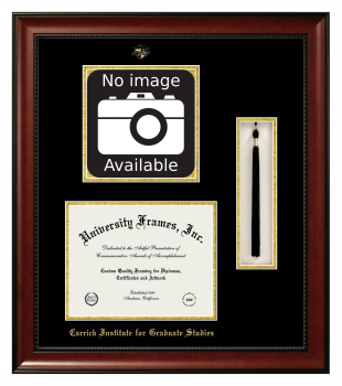 Carrick Institute for Graduate Studies Double Opening with Campus Image & Tassel Box (Stacked) Frame in Avalon Mahogany with Black & Gold Mats for DOCUMENT: 8 1/2"H X 11"W  