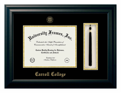 Carroll College Diploma with Tassel Box Frame in Satin Black with Black & Gold Mats for document: 8 1/2"h x 11"w  