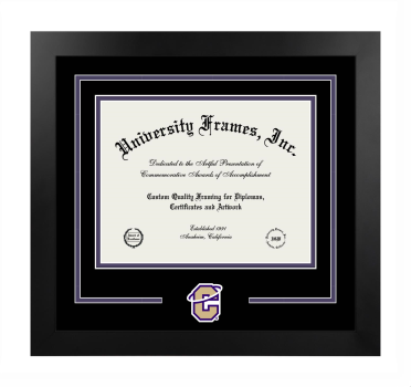 Carroll College Logo Mat Frame in Manhattan Black with Black & Purple Mats for document: 8 1/2"h x 11"w  