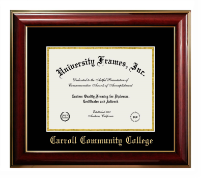 Carroll Community College Diploma Frame in Classic Mahogany with Gold Trim with Black & Gold Mats for document: 8 1/2"h x 11"w  