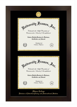Ithaca College Division of Interdisciplinary and International Studies Double Degree (Stacked) Frame in Manhattan Espresso with Black & Gold Mats for document: 8 1/2"h x 11"w  , document: 8 1/2"h x 11"w  