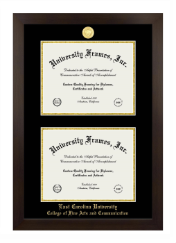 East Carolina University College of Fine Arts and Communication Double Degree (Stacked) Frame in Manhattan Espresso with Black & Gold Mats for document: 8 1/2"h x 11"w  , document: 8 1/2"h x 11"w  