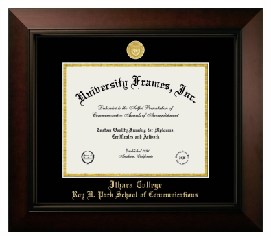 Ithaca College Roy H. Park School of Communications Diploma Frame in Legacy Black Cherry with Black & Gold Mats for DOCUMENT: 8 1/2"H X 11"W  