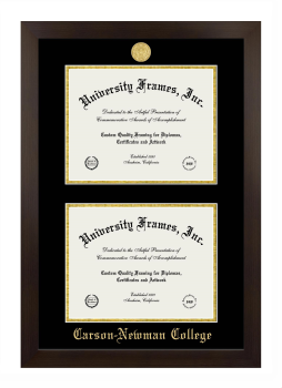 Carson-Newman College Double Degree (Stacked) Frame in Manhattan Espresso with Black & Gold Mats for document: 8 1/2"h x 11"w  , document: 8 1/2"h x 11"w  