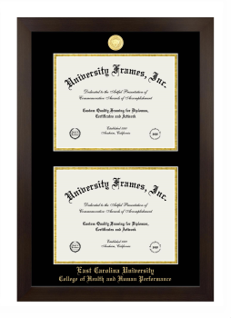 East Carolina University College of Health and Human Performance Double Degree (Stacked) Frame in Manhattan Espresso with Black & Gold Mats for document: 8 1/2"h x 11"w  , document: 8 1/2"h x 11"w  