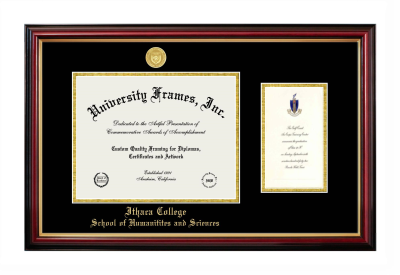 Ithaca College School of Humanities and Sciences Diploma with Announcement Frame in Petite Mahogany with Gold Trim with Black & Gold Mats for document: 8 1/2"h x 11"w  , diploma: 7"h x 4"w  