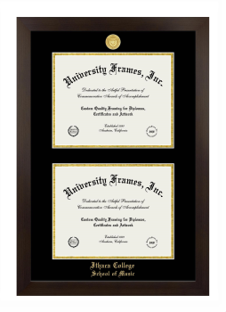Ithaca College School of Music Double Diploma Frame in Manhattan Espresso with Black & Gold Mats for DOCUMENT: 8 1/2"H X 11"W  , DOCUMENT: 8 1/2"H X 11"W  