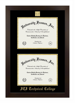 ITI Technical College Double Degree (Stacked) Frame in Manhattan Espresso with Black & Gold Mats for document: 8 1/2"h x 11"w  , document: 8 1/2"h x 11"w  