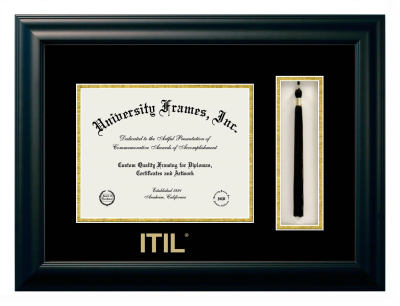 ITIL Diploma with Tassel Box Frame in Satin Black with Black & Gold Mats for document: 8 1/2"h x 11"w  