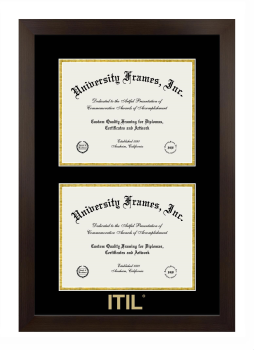 ITIL Double Degree (Stacked) Frame in Manhattan Espresso with Black & Gold Mats for document: 8 1/2"h x 11"w  , document: 8 1/2"h x 11"w  