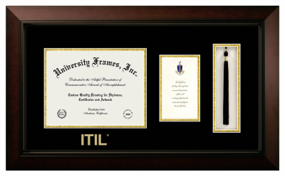ITIL Diploma with Announcement & Tassel Box Frame in Legacy Black Cherry with Black & Gold Mats for document: 8 1/2"h x 11"w  , diploma: 7"h x 4"w  
