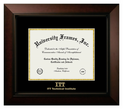 ITT Technical Institute Diploma Frame in Legacy Black Cherry with Black & Gold Mats for DOCUMENT: 8 1/2"H X 11"W  