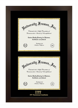 ITT Technical Institute Double Degree (Stacked) Frame in Manhattan Espresso with Black & Gold Mats for DOCUMENT: 8 1/2"H X 11"W  , DOCUMENT: 8 1/2"H X 11"W  