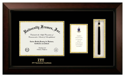 ITT Technical Institute Diploma with Announcement & Tassel Box Frame in Legacy Black Cherry with Black & Gold Mats for DOCUMENT: 8 1/2"H X 11"W  ,  7"H X 4"W  