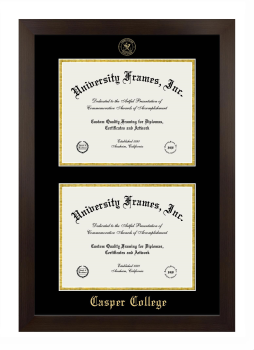 Casper College Double Degree (Stacked) Frame in Manhattan Espresso with Black & Gold Mats for document: 8 1/2"h x 11"w  , document: 8 1/2"h x 11"w  