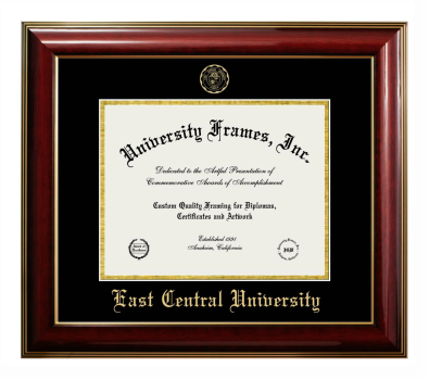 East Central University Diploma Frame in Classic Mahogany with Gold Trim with Black & Gold Mats for DOCUMENT: 8 1/2"H X 11"W  