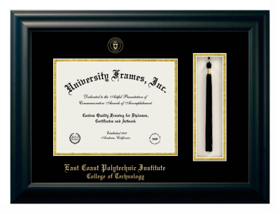 East Coast Polytechnic Institute College of Technology Diploma with Tassel Box Frame in Satin Black with Black & Gold Mats for DOCUMENT: 8 1/2"H X 11"W  